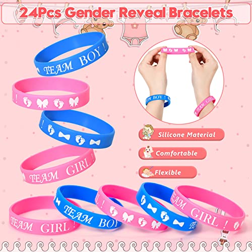 Winrayk Baby Gender Reveal Party Favors Supplies Ideas, Team Boy or Girl Pins Daddy and Mommy Badge Pin Silicone Bracelet Photo Prop Necklace, 104 Baby Shower Favors Pink Blue Gender Reveal Decor Game - Image 4