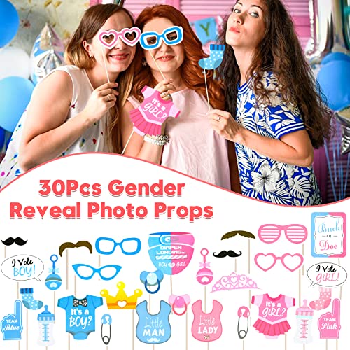 Winrayk Baby Gender Reveal Party Favors Supplies Ideas, Team Boy or Girl Pins Daddy and Mommy Badge Pin Silicone Bracelet Photo Prop Necklace, 104 Baby Shower Favors Pink Blue Gender Reveal Decor Game - Image 5