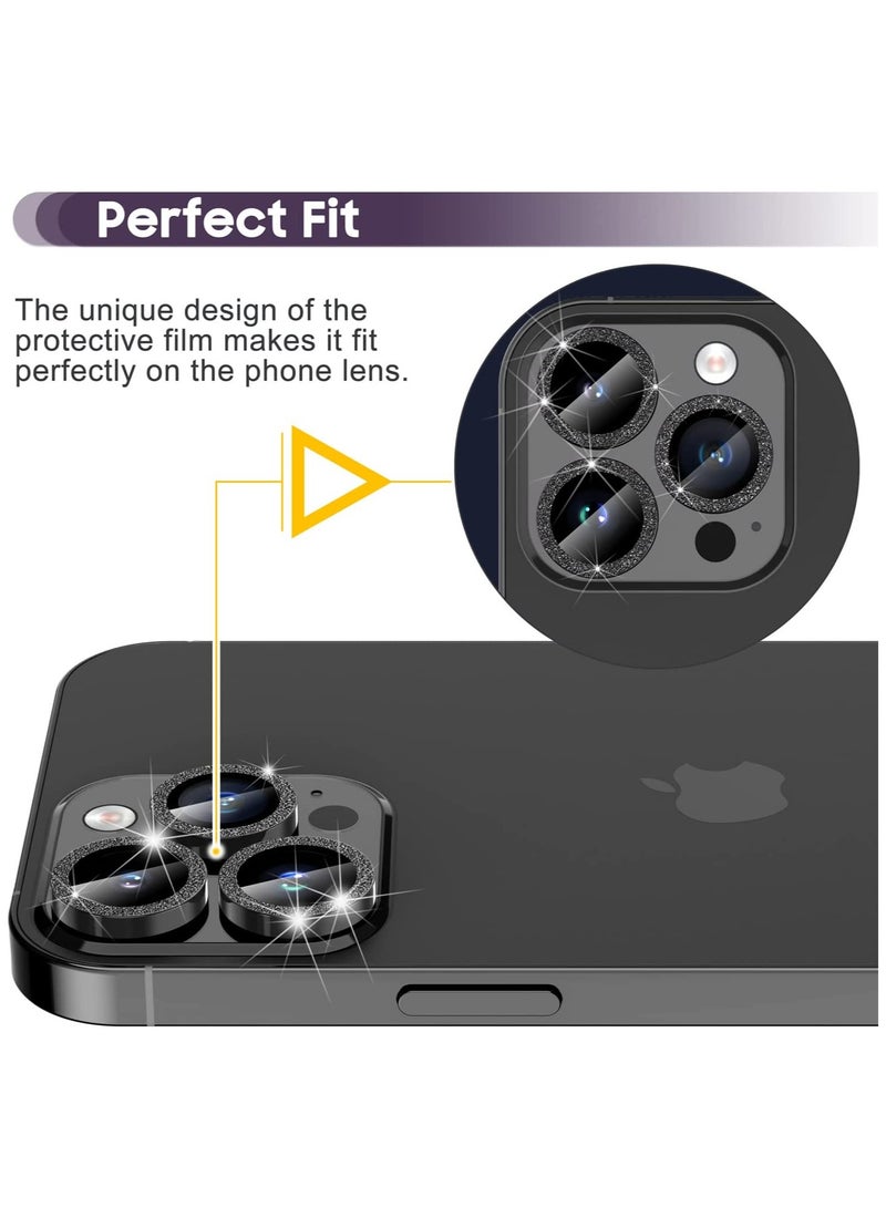 Camera Lens Protector, Camera Cover Tempered Glass for iPhone 14 Pro Max/for iPhone 14 Pro [Glitter Diamonds] -Bling -Black - Image 5