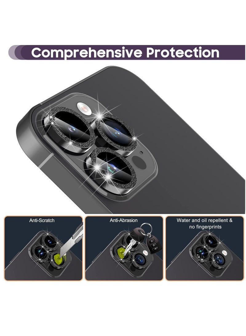 Camera Lens Protector, Camera Cover Tempered Glass for iPhone 14 Pro Max/for iPhone 14 Pro [Glitter Diamonds] -Bling -Black - Image 4