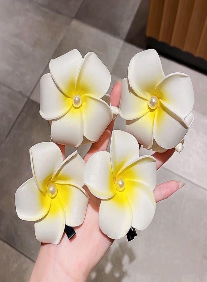 YSSZAM 10 Pcs White Pearl Hawaii Plumeria Flower Clips Hawaiian Flower Hair Barrettes Beach Party Hair Clips Artificial Tropical Hairpins for Wedding (5cm) - Image 5