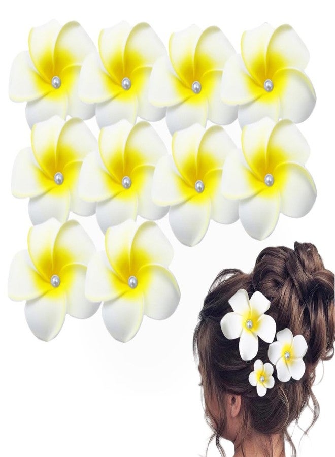 YSSZAM 10 Pcs White Pearl Hawaii Plumeria Flower Clips Hawaiian Flower Hair Barrettes Beach Party Hair Clips Artificial Tropical Hairpins for Wedding (5cm) - Image 1