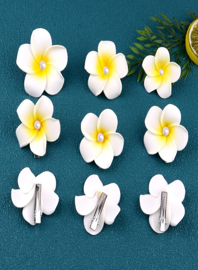 YSSZAM 10 Pcs White Pearl Hawaii Plumeria Flower Clips Hawaiian Flower Hair Barrettes Beach Party Hair Clips Artificial Tropical Hairpins for Wedding (5cm) - Image 2