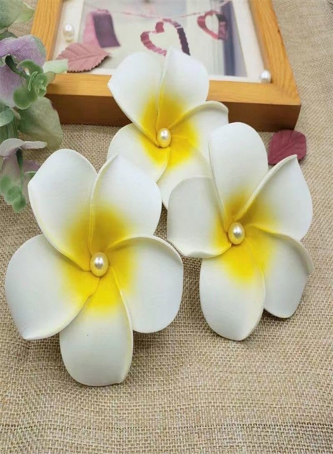 YSSZAM 10 Pcs White Pearl Hawaii Plumeria Flower Clips Hawaiian Flower Hair Barrettes Beach Party Hair Clips Artificial Tropical Hairpins for Wedding (5cm) - Image 3