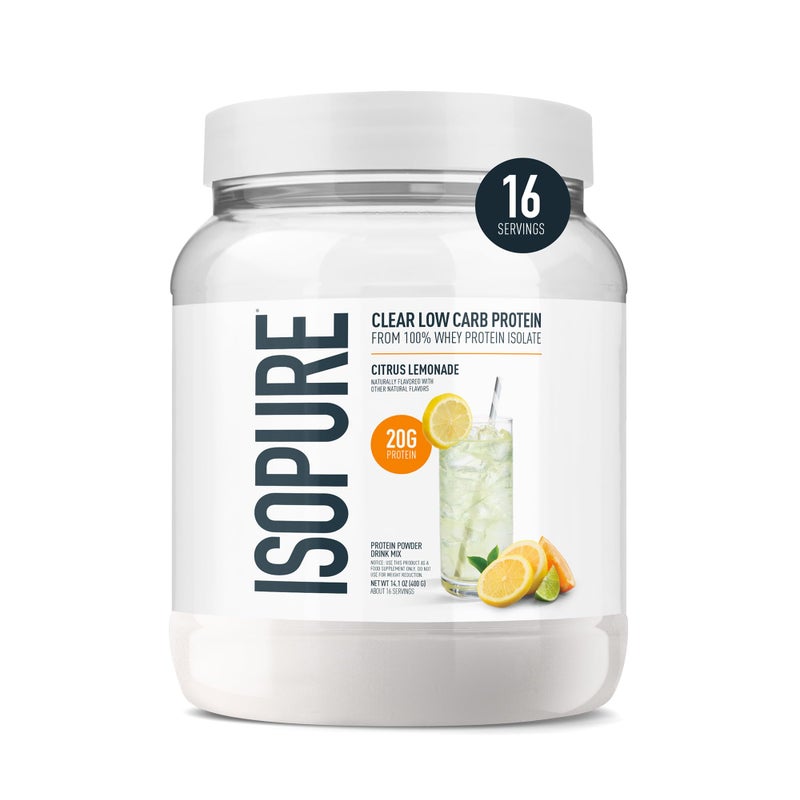 Isopure مسحوق بروتين إيزوبور، بروتين واي معزول شفاف، مشروب استعادة بعد التمرين، خالي من الجلوتين مع صفر سكر مضاف، نكهات - ليمونادة الحمضيات، 16 حصة - Image 1