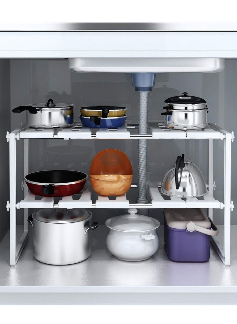 منظم بأرفف قابل للتمديد للتخزين تحت حوض المطبخ أبيض - Image 1