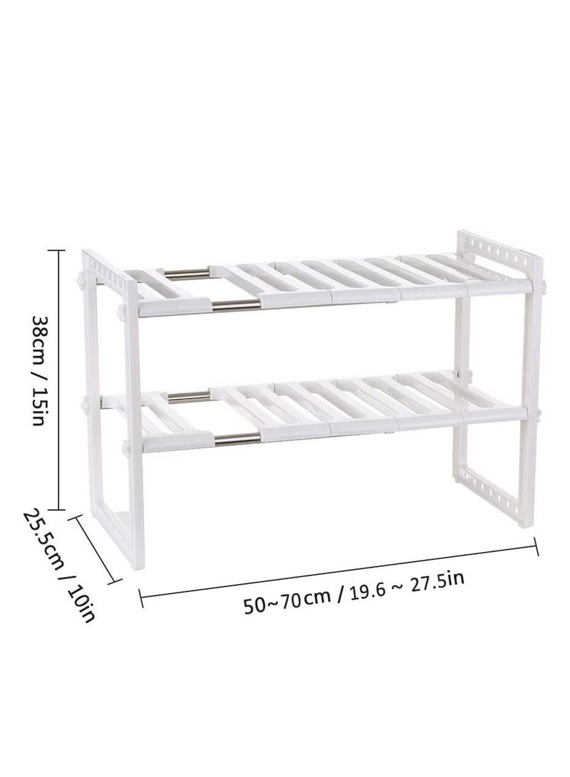 منظم بأرفف قابل للتمديد للتخزين تحت حوض المطبخ أبيض - Image 2