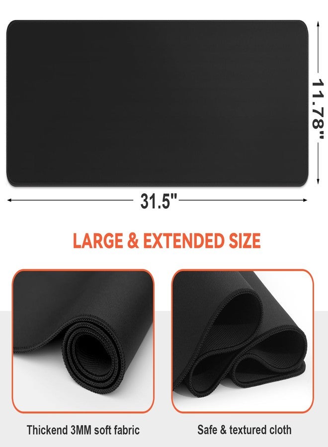 DIGSOM Black Mouse Pad Gaming Keyboard Pad 31.5 x 11.8in Large Computer Mouse Pad with Anti-Slip Rubber Base and Stitched Edges, Extended Mouse Mat for Gaming Working - Image 2