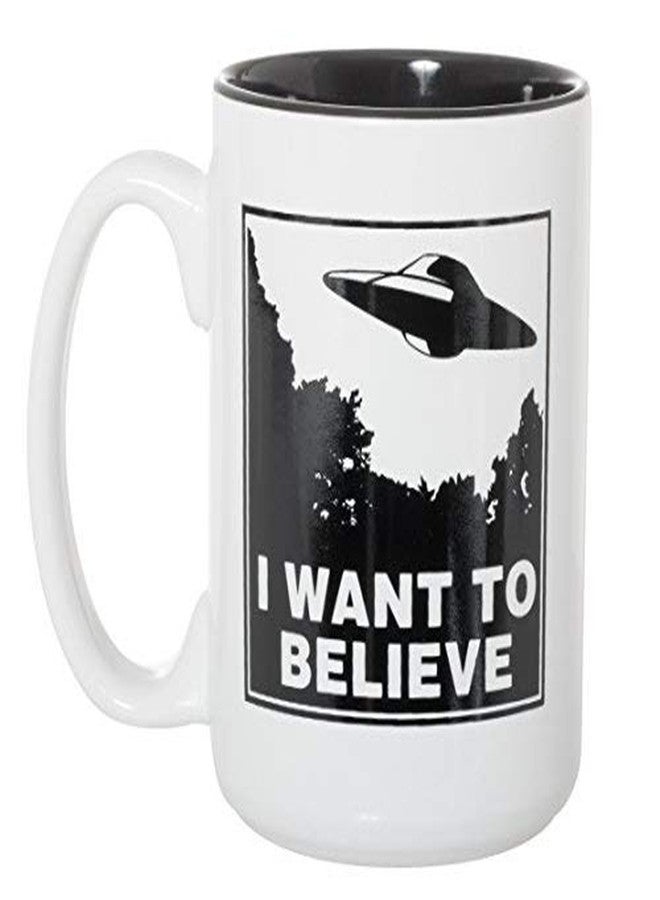 Artisan Owl I Want to Believe UFO Mug - 15oz Funny Alien Tea & Coffee Cup for Sci-Fi Space Extraterrestrial Fans in Black Inlay - Image 1