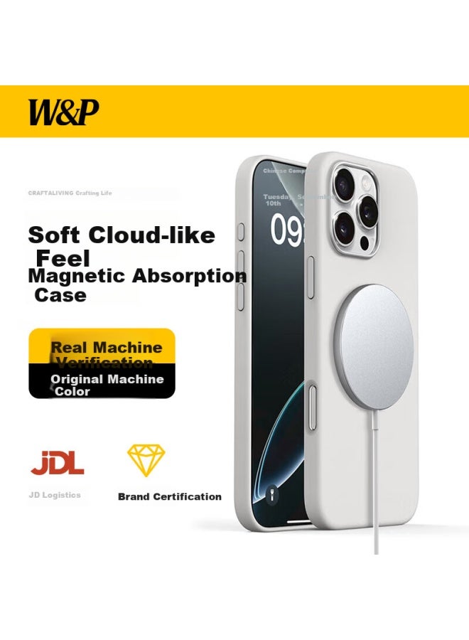W&P Magnetic Liquid Silicone Case For Iphone 16 Pro Max, Soft Transparent Protective Cover With Skin-Friendly Feel, Full Protection And Shockproof, For Men And Women, Soft Bright Silver Color, Wp