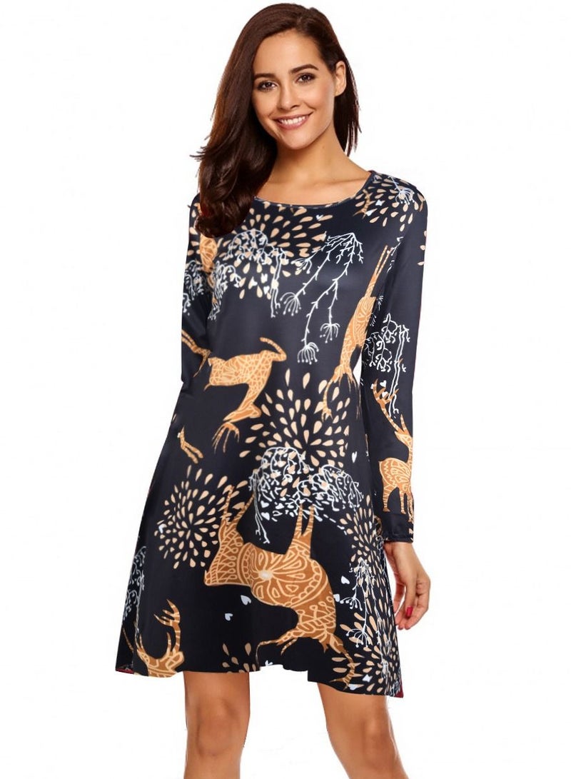 Loquat Women's Fashionable High Waist Printed Dress 
