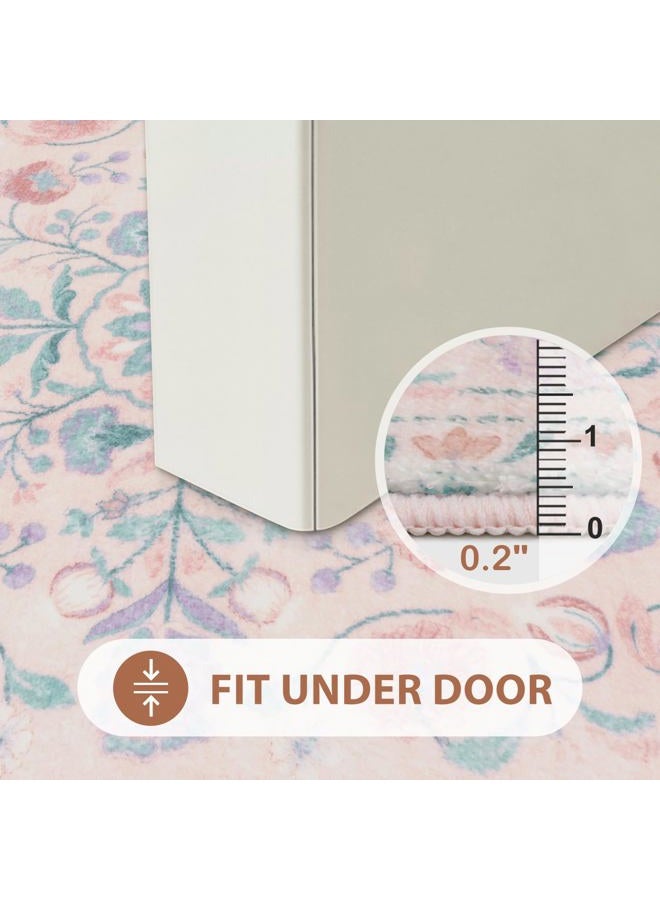 Uphome Pink Bathroom Rugs Vintage Boho Bath Mat Soft Shaggy Non-Slip Farmhouse Bath Rug Machine Washable Distressed Floral Toilet Rug for Shower Sink Door Mat, 18x26 inch - Image 4