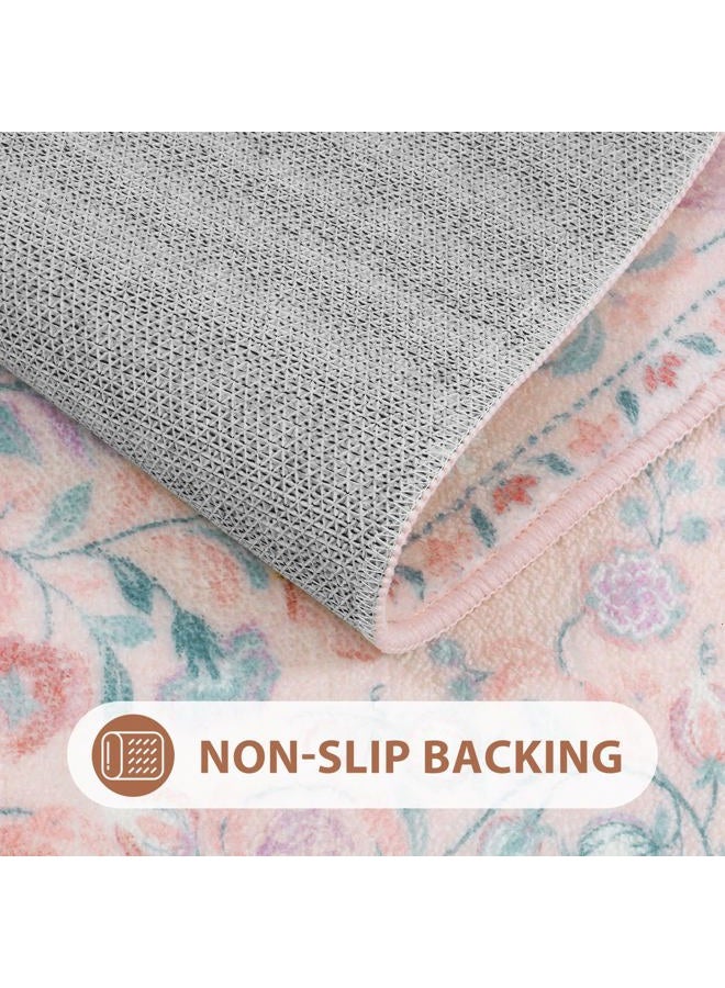 Uphome Pink Bathroom Rugs Vintage Boho Bath Mat Soft Shaggy Non-Slip Farmhouse Bath Rug Machine Washable Distressed Floral Toilet Rug for Shower Sink Door Mat, 18x26 inch - Image 3