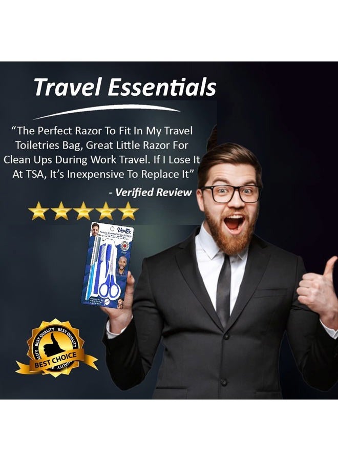 VERTEX مجموعة أدوات تشذيب الشارب والمقص - ماكينة حلاقة للسفر للرجال مع مشط ومقص لتشذيب اللحية وحواف مستقيمة من الفولاذ المقاوم للصدأ لتشكيل اللحية بعد صبغها باللون الأسود، مشكل الشارب، المقصات، البلسم، المشط، فرشاة الغسل - Image 5