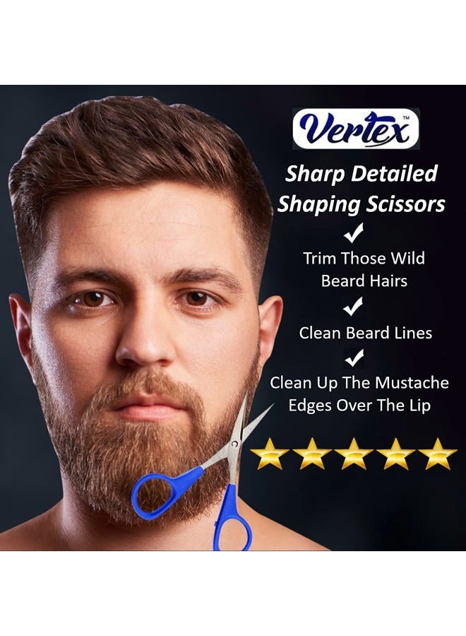 VERTEX مجموعة أدوات تشذيب الشارب والمقص - ماكينة حلاقة للسفر للرجال مع مشط ومقص لتشذيب اللحية وحواف مستقيمة من الفولاذ المقاوم للصدأ لتشكيل اللحية بعد صبغها باللون الأسود، مشكل الشارب، المقصات، البلسم، المشط، فرشاة الغسل - Image 3