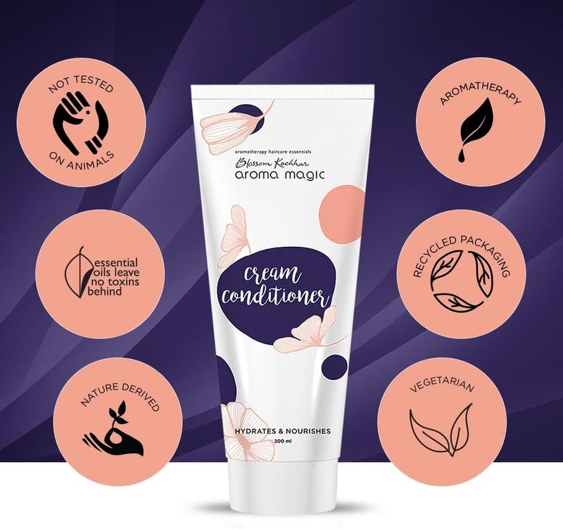 Aroma Magic Cream Conditioner  for Split Ends Dry Scalp & Dull Hair Boost Hair Growth & Add Shine Rosemary & Argan oils Green tea Carrot seed & Aloe Vera 200ml - Image 3
