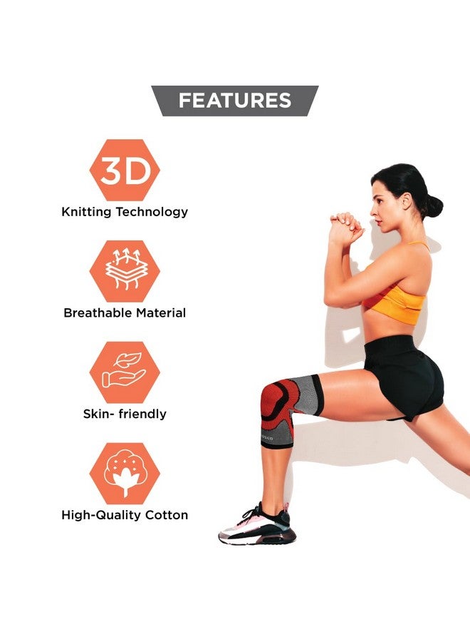 فيسكو واقي الركبة Vissco 3D (دعم خفيف)، دعامة الركبة لتخفيف الألم، وإصابات الركبة، ودعامات للمشي والجري والصالة الرياضية والتمرين ورفع الأثقال (فردي) - متوسط (رمادي) - Image 2