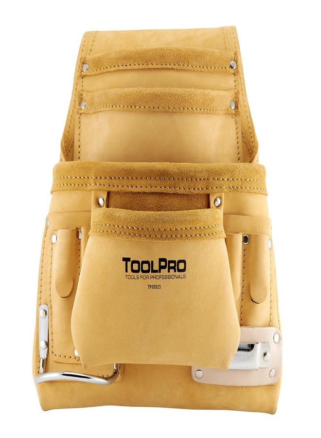 ToolPro 10 Pocket Top Grain Leather Nail Pouch - Professional Drywall & Construction Tool Pouch, Deep Pockets for Maximum Tool & Nail Storage - Image 1