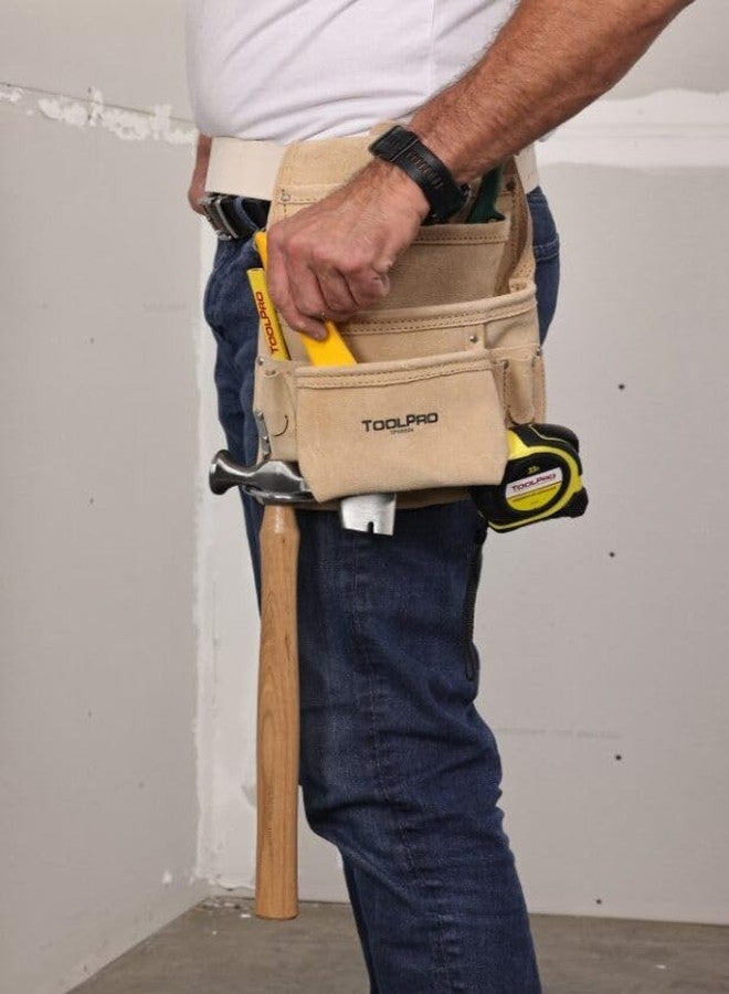 ToolPro 10 Pocket Top Grain Leather Nail Pouch - Professional Drywall & Construction Tool Pouch, Deep Pockets for Maximum Tool & Nail Storage - Image 2