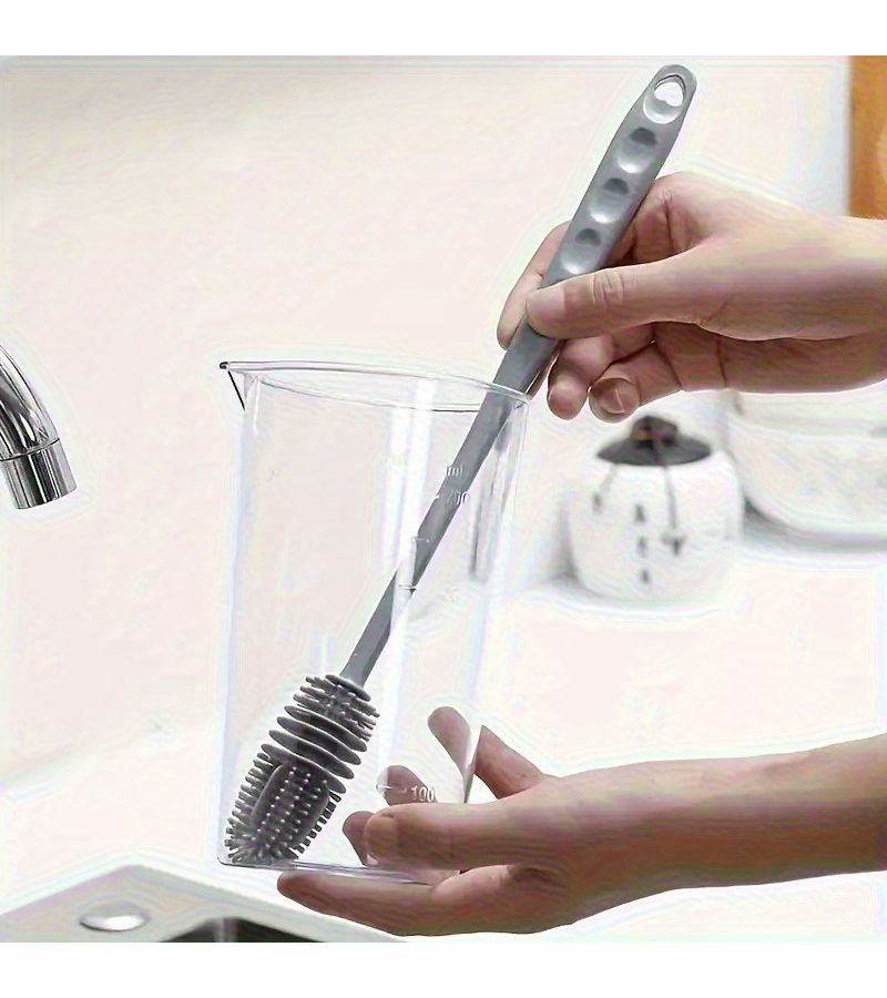 1pc Multi Purpose Silicone Cleaning Brush With Long Handle Versatile For Kitchen Bathroom Car Cup And Bottle Scrubbing No Electricity Needed - Image 1