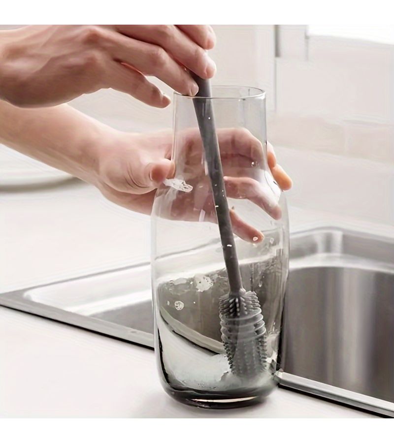 1pc Multi Purpose Silicone Cleaning Brush With Long Handle Versatile For Kitchen Bathroom Car Cup And Bottle Scrubbing No Electricity Needed - Image 3