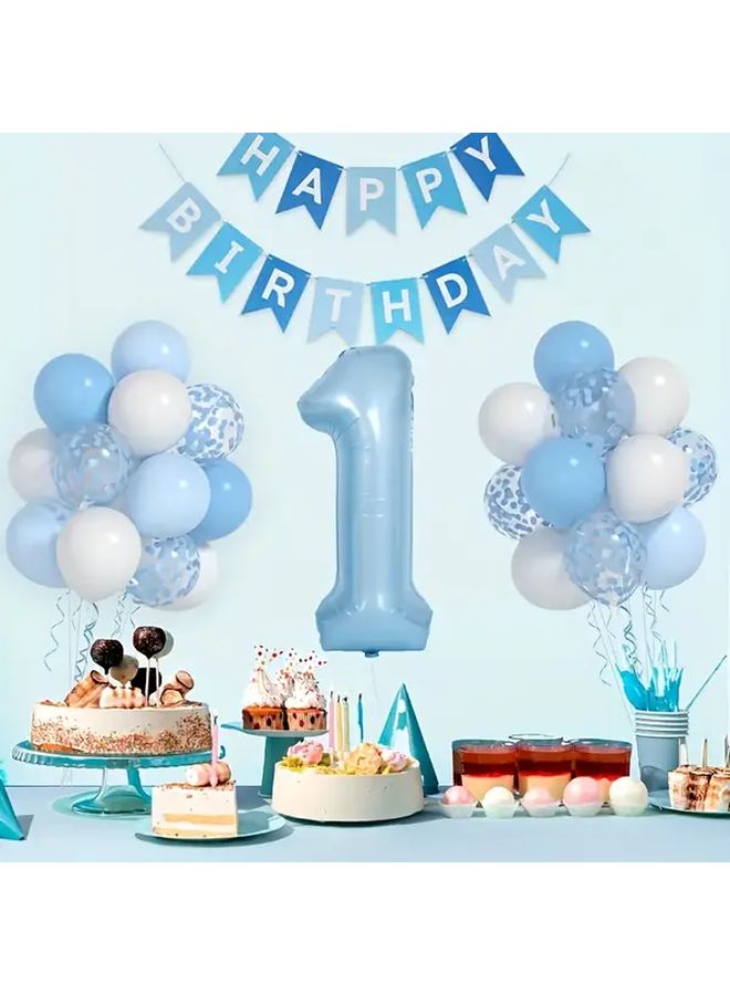 رقم 5 مجموعة بالونات 42 قطعة بانر عيد ميلاد سعيد كرات مستديرة باللون الأزرق الفاتح نجمة مجموعة زينة حفلات - Image 2