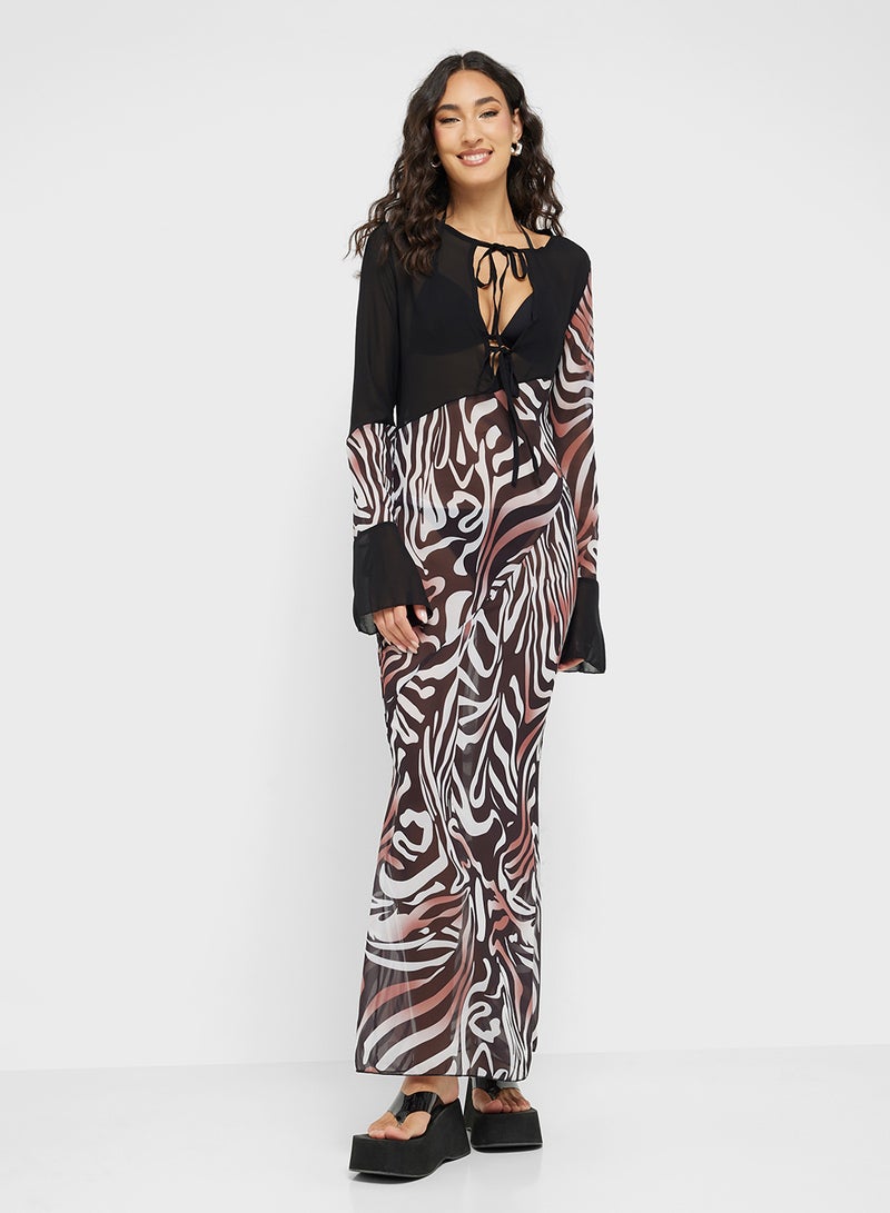Ginger Zebra Print Maxi Dress With Sheer Cutout  - Image 1