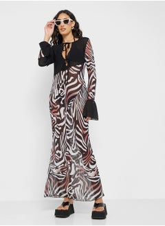 Ginger Zebra Print Maxi Dress With Sheer Cutout  - Image 4