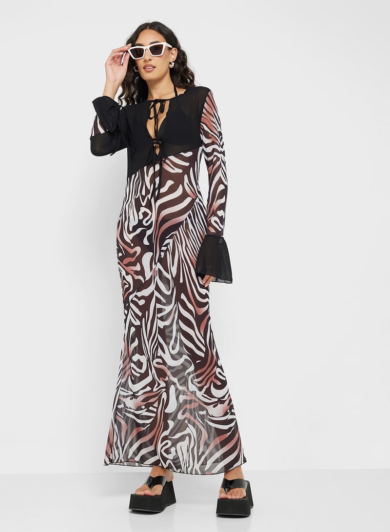 Ginger Zebra Print Maxi Dress With Sheer Cutout  - Image 4