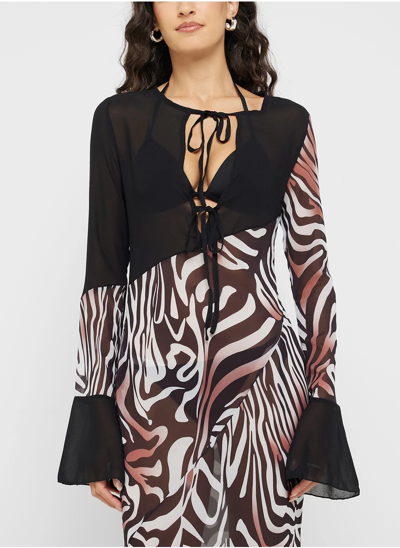 Ginger Zebra Print Maxi Dress With Sheer Cutout