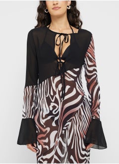 Ginger Zebra Print Maxi Dress With Sheer Cutout  - Image 3
