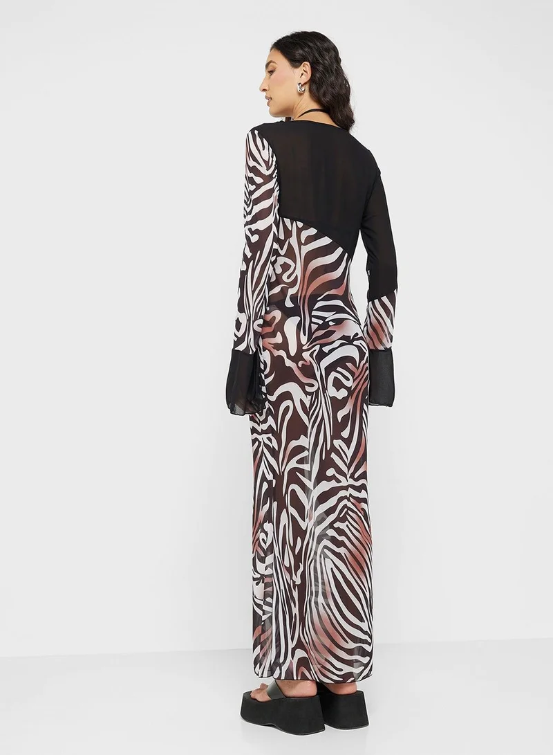 Ginger Animal Print Maxi Dress With Sheer Cutout