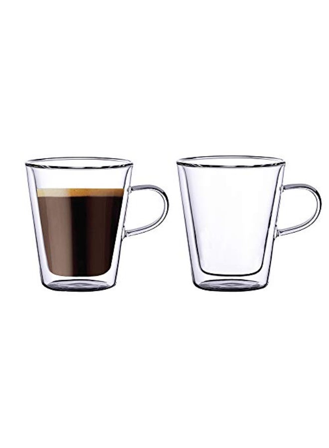 BLACKSTONE Double Wall Espresso Glass Cups Set of 2 Borosilicate Insulated Clear Arabic Coffee Cups with Handle for Hot Drinks, DH407 (100ML, 2 Piece Set) - Image 1