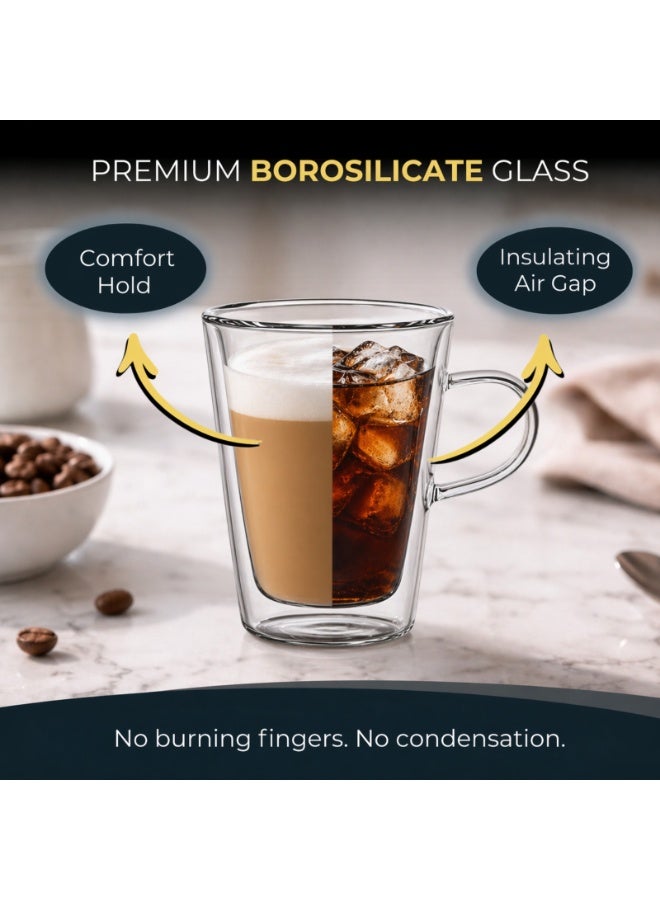 BLACKSTONE Double Wall Glass Espresso 100 ml Cups Set of 2 Borosilicate Insulated Clear Arabic Coffee Cups with Handle for Hot Drinks, DH407 - Image 5