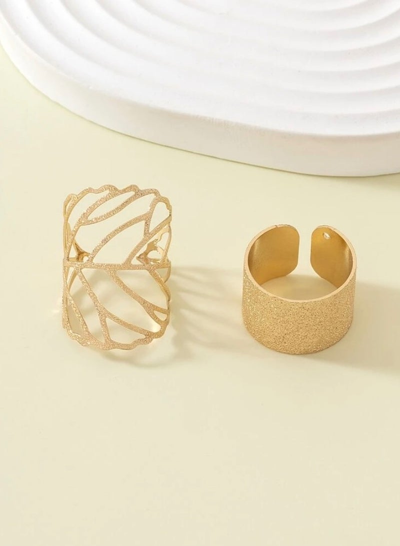 إيكوال خاتم نسائي ترندي مكون من قطعتين باللون الذهبي بمقاس موحد - Image 2