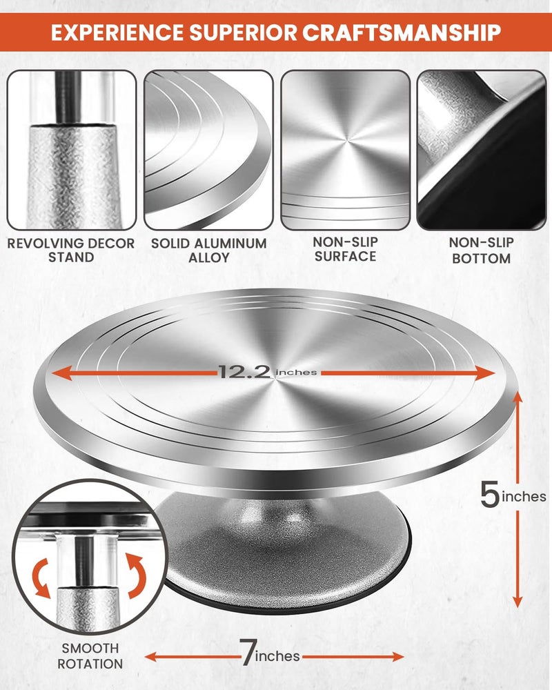 RFAQK 250 PCs Aluminum Cake Decorating Tools Kit with 12" Metal Turntable & Knife set-48 Numbered Icing Tips-3 Russian Piping Nozzles-Straight & Angled Spatula-Cake Leveler& Baking Supplies Tools - Image 2