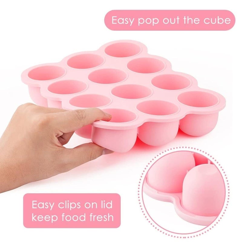 Samuelworld Baby Breast Milk and Food Storage Container, 12 Portions x 2.5oz, Stackable Food Grade Silicone Tray with Clip-On Hard Lid for Homemade Purees, Vegetables & Fruits - Pink - Image 3