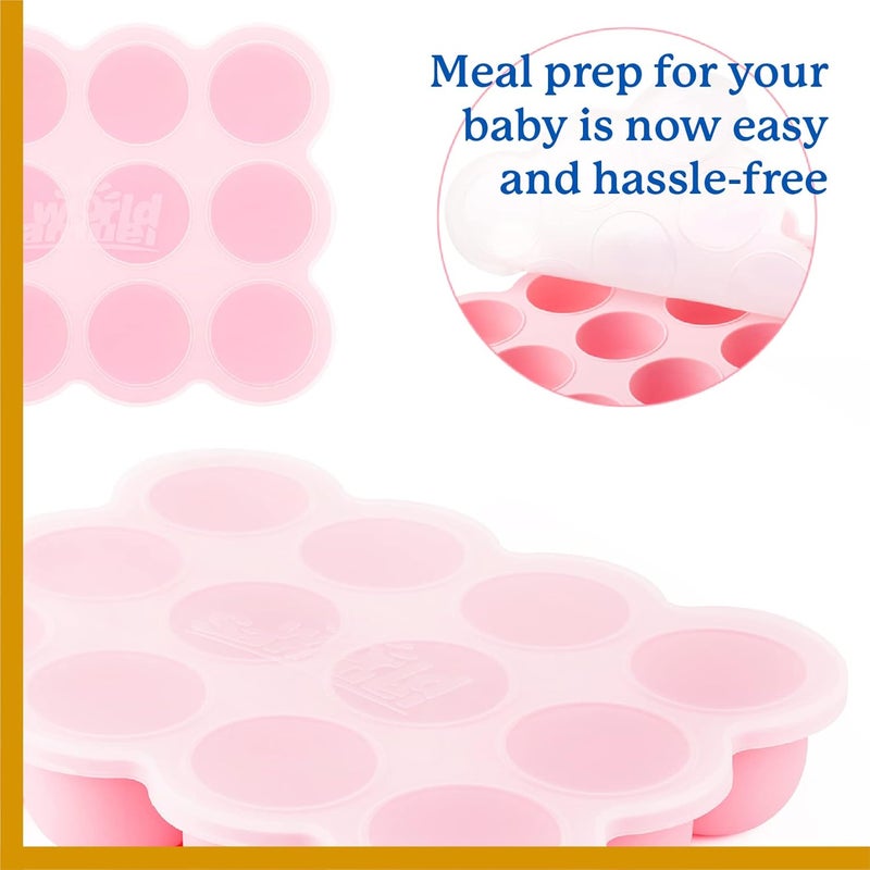 Samuelworld Baby Breast Milk and Food Storage Container, 12 Portions x 2.5oz, Stackable Food Grade Silicone Tray with Clip-On Hard Lid for Homemade Purees, Vegetables & Fruits - Pink - Image 5
