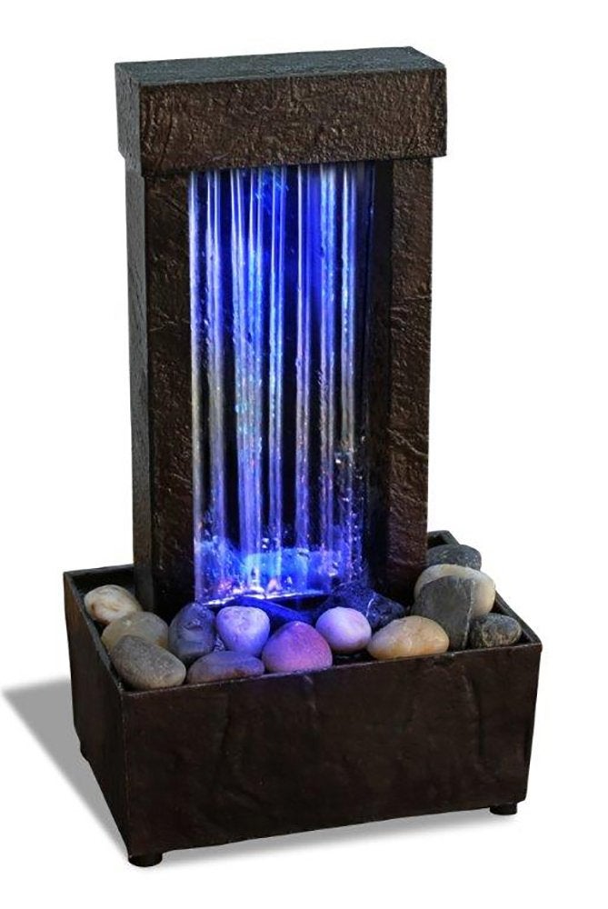 Nature's Mark Natures Mark 10 H Mirrored Waterfall Light Show Tabletop Water Fountain with Natural River Rocks and Color Changing LED Lights with Adapter 