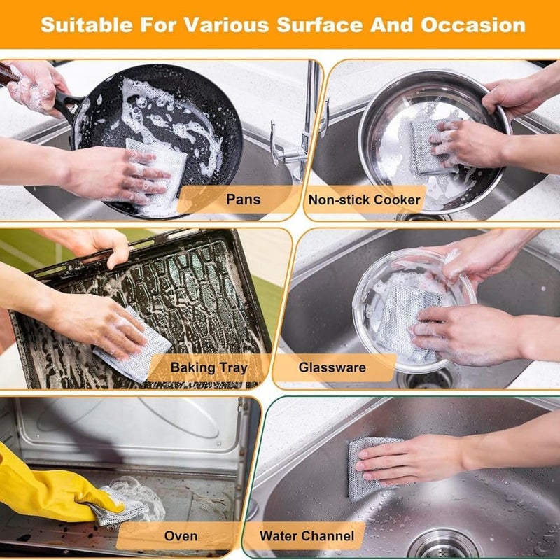 ARRX Multipurpose Wire Dishwashing Rags for Wet and Dry Stainless Steel Scrubber NonScratch Wire Dishcloth for Washing Dishes Sinks Counters Easy Rinsing Machine Washable Pack of 6 - Image 4