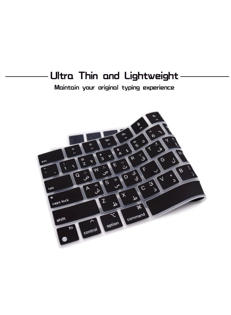 US Arabic Keyboard Cover Skin for 2024-2022 MacBook Air 13.6 15 inch M3 M2 A3113 A3114 A2681 A2941 2023-2021 MacBook Pro 14 16.2 inch M3 M2 M1 Pro/Max A2918 A2992 A2779 A2780 A2991 Color Black  - Image 2