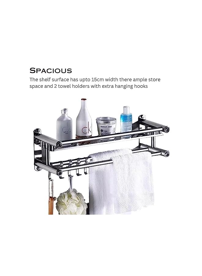 vesus Steel Bathroom Organizer, Wall Mount Adhesive Bathroom Shelf Rack with Towel Holder, No Drilling Wall Mounted Large Shower Organizer Rack for Bathroom, Living Room, Kitchen (2 Layer) - Image 3