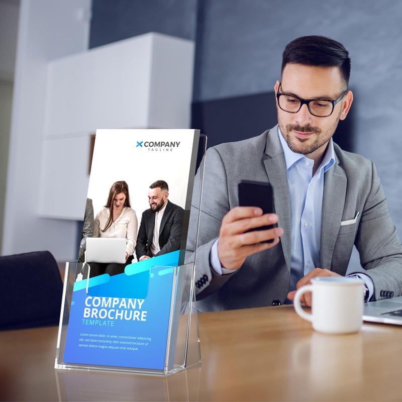 MaxGear حامل كتيبات أكريليك ماكس جير 4 بوصة، حاملات أدبية بلاستيكية شفافة لسطح المكتب، حامل عرض ثلاثي الطيات للكتيبات، الكتيبات، المجلات، القوائم، منظم متعدد الأغراض للمكتب، عبوة 2 - Image 4