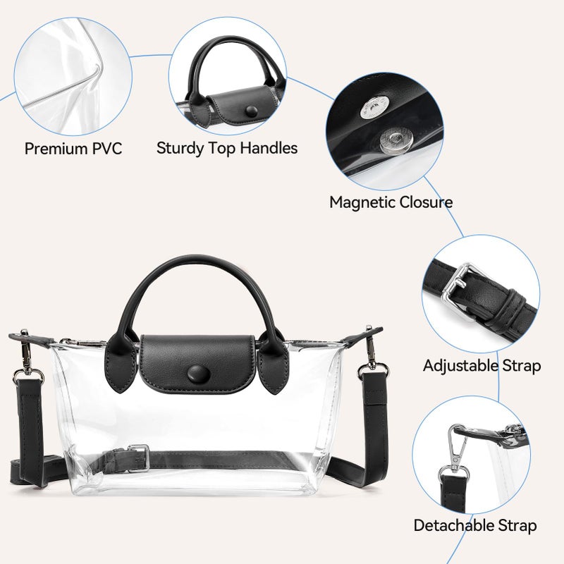BOSTANTEN Clear Bag for Stadium Approved Small Crossbody Purse Handbags for Concerts Sports Events Black - Image 3