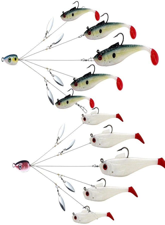 إيبوز مجموعة أدوات صيد EPOZZ Alabama Boat Troling Rigs لصيد سمك القاروص والكرابي والسترايبر، 5 طعوم صيد على شكل حرف A، طقم أدوات صيد على شكل مظلة مع طعم مانع للأعشاب للمياه العذبة والمالحة - Image 1