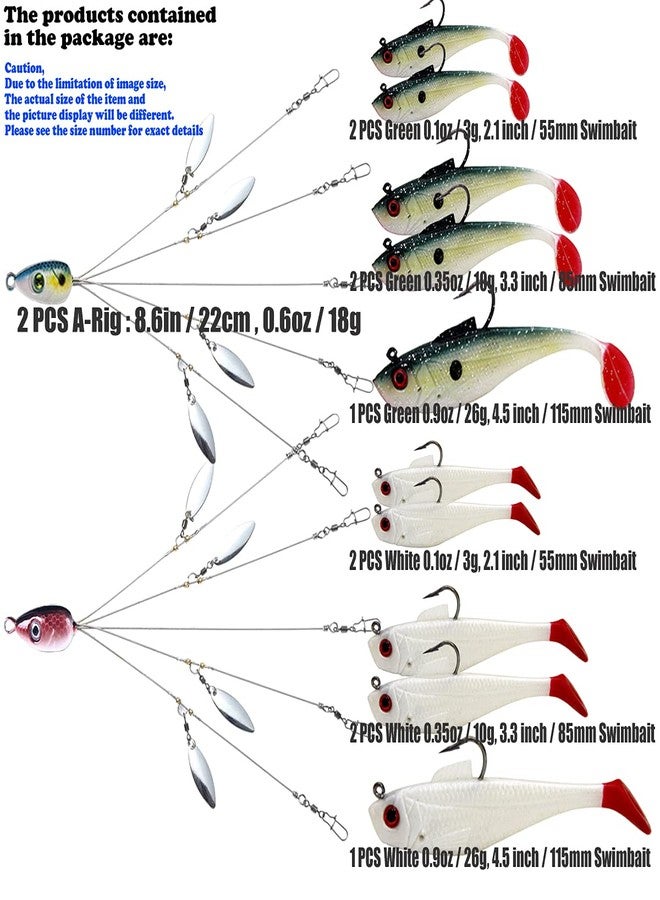 إيبوز مجموعة أدوات صيد EPOZZ Alabama Boat Troling Rigs لصيد سمك القاروص والكرابي والسترايبر، 5 طعوم صيد على شكل حرف A، طقم أدوات صيد على شكل مظلة مع طعم مانع للأعشاب للمياه العذبة والمالحة - Image 2