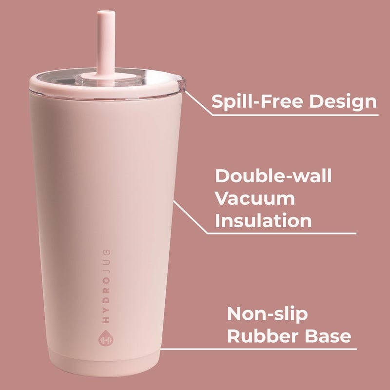 HydroJug Everyday Tumbler 20 oz – Ceramic-Lined Insulated Tumbler with Straw and Soft-Touch Lid, Cup Holder Friendly, Double-Wall Vacuum Insulation, Reusable Travel Cup – Dusty Rose - Image 3