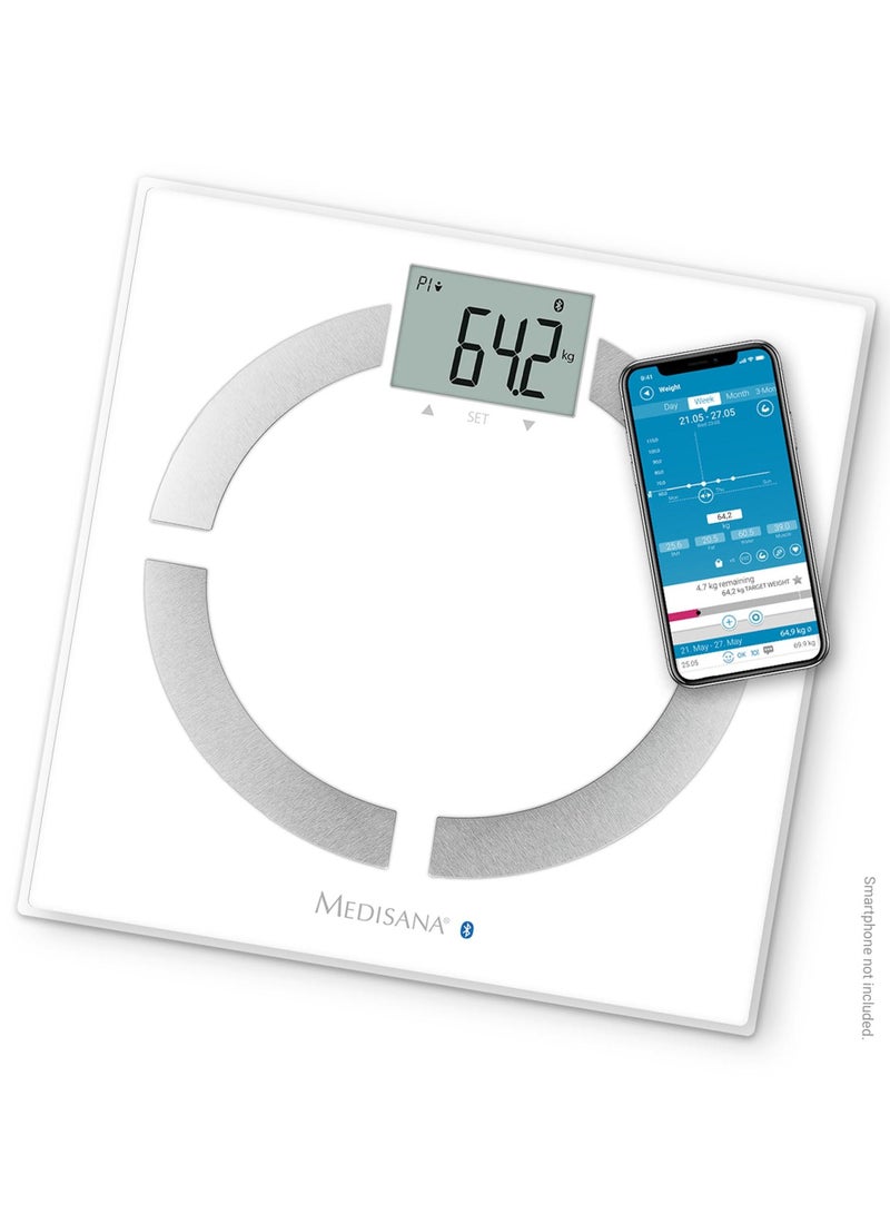 Medisana BS 444 Bluetooth Digital Body Fat Scale - 180 kg / 396lb - Bathroom Weighing Scale for Body Weight, BMI, Body Fat, Muscle Mass, BMR, Body Composition Analyzer with Smartphone App - 40444 - Image 1
