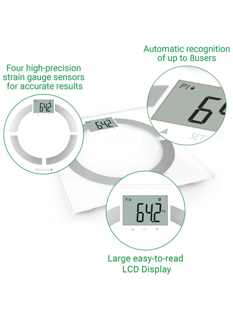Medisana BS 444 Bluetooth Digital Body Fat Scale - 180 kg / 396lb - Bathroom Weighing Scale for Body Weight, BMI, Body Fat, Muscle Mass, BMR, Body Composition Analyzer with Smartphone App - 40444 - Image 4