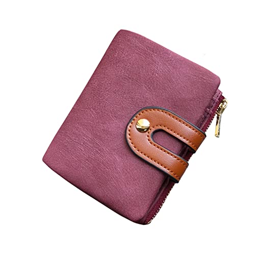 AOXONEL Women's Rfid Small Bifold Leather Wallet Ladies Mini Zipper Coin Purse id card Pocket,Slim Compact Thin (Purple) - Image 1
